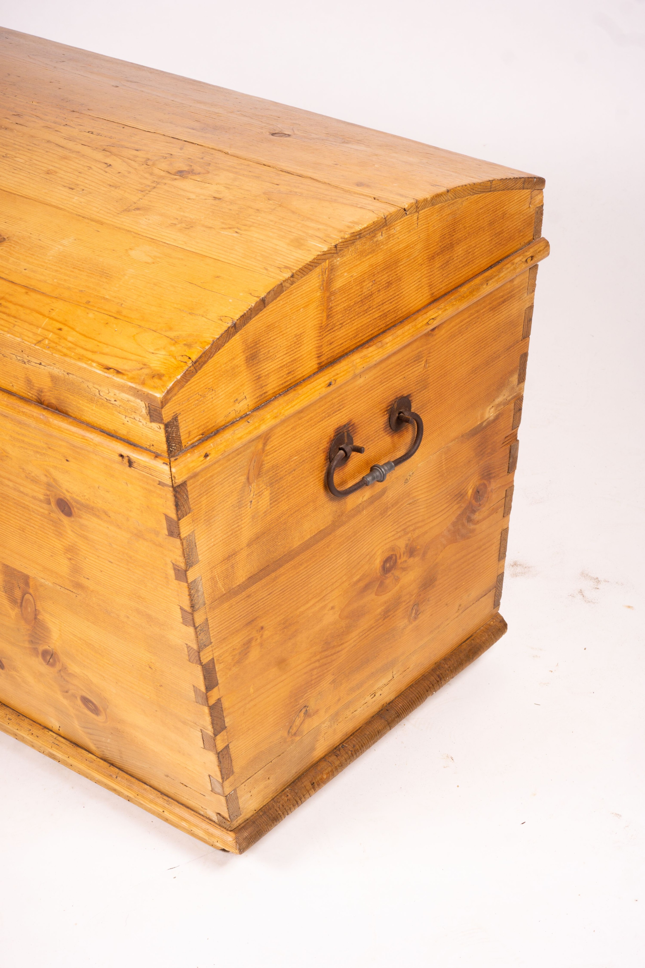 A 19th century Continental pine dome top trunk, length 98cm, width 54cm, height 58cm